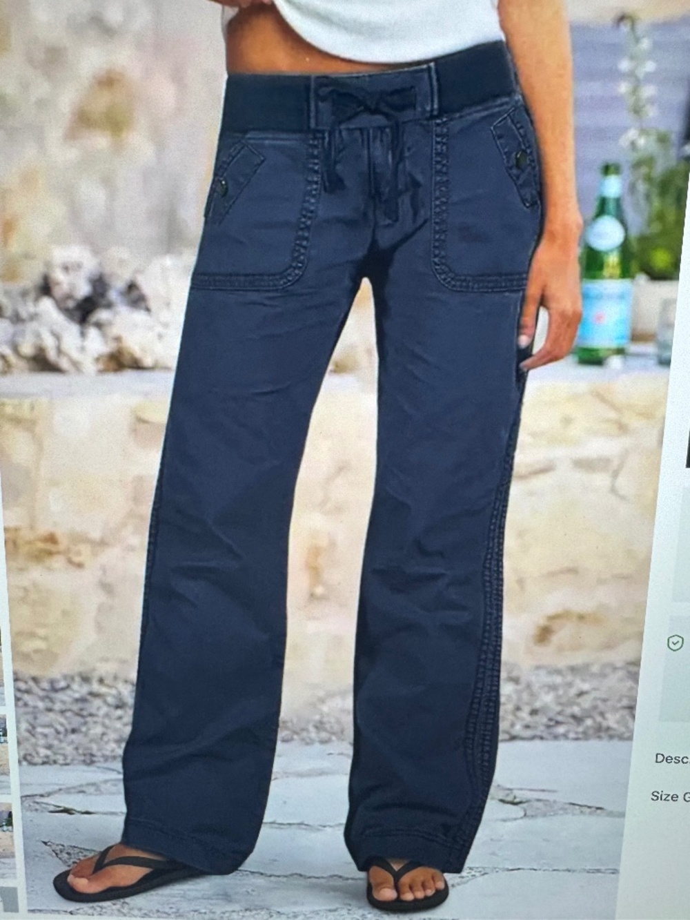 Flamingals Solid Seam Drawstring Mid Rise Straight Leg Pants Dark Blue L NWT